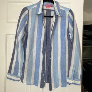 Island company linen classic striped shirt size medium